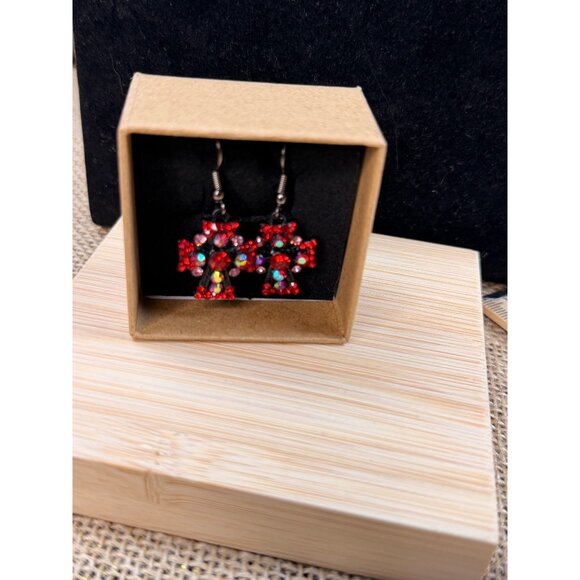 Red Crystal Cross Dangle Earrings In Gift Box - Picture 3 of 5